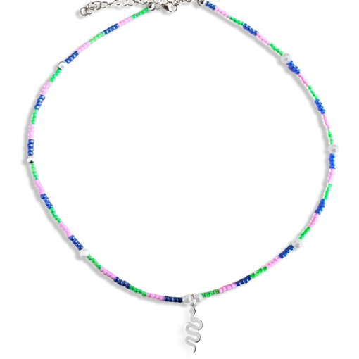 Collana con perline colorate e ciondolo serpente