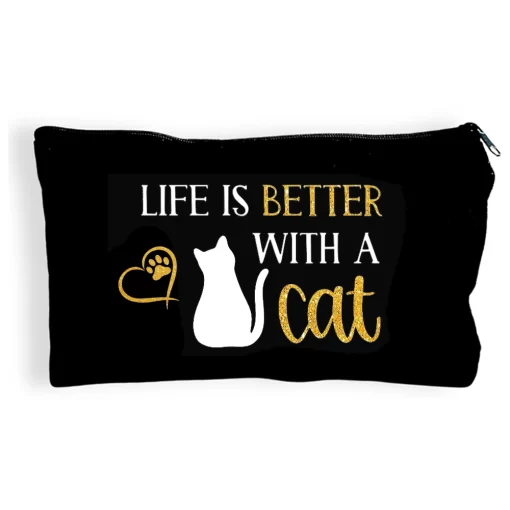 Pochette nera Life is Better with a Cat