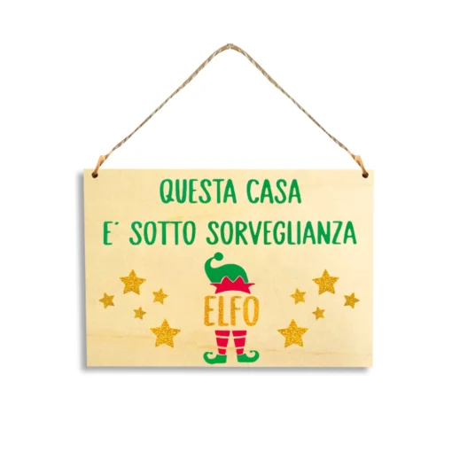 Targa in legno Elfo di Babbo Natale